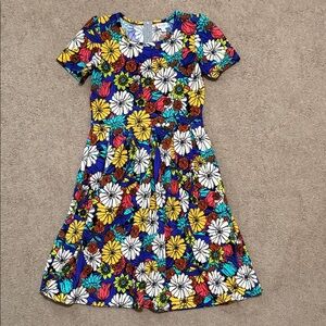 LuLaRoe Vibrant Floral Fit & Flare Dress - Blue, White, Yellow, Pink, Green